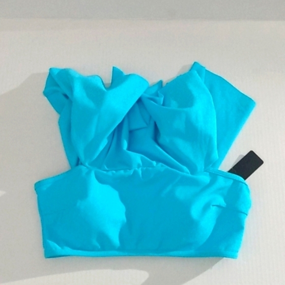 TEMPT ME TURQUOISE BLUE TIERED RUFFLE FLOUNCE BIKINI TOP SIZE SMALL NWT - Picture 6 of 11